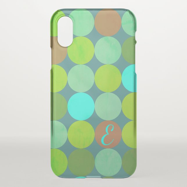 Lime Green Teal Turquoise & Rust Circles Monogram Uncommon iPhone Case (Back)