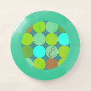 Lime Green Teal Turquoise & Rust Circles Monogram Wham-O Frisbee