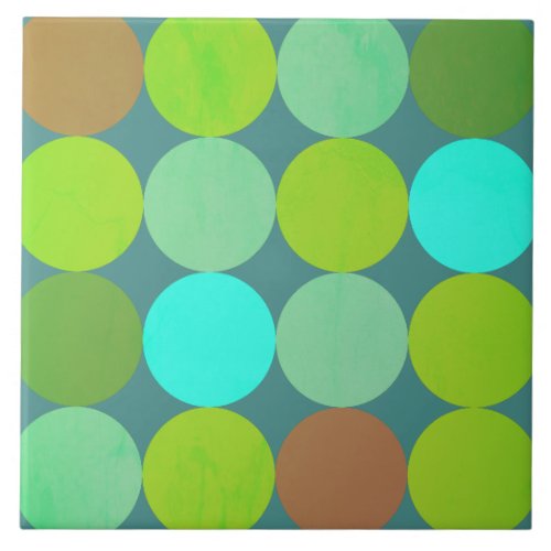 Lime Green Teal Turquoise  Rust Circles Tile