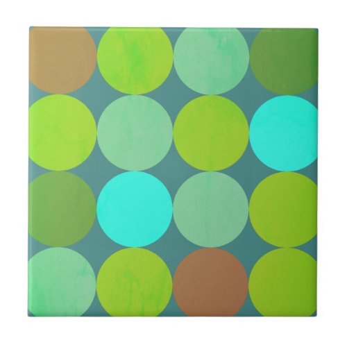 Lime Green Teal Turquoise  Rust Circles Tile