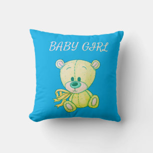 Lime Green Teddy Bear Throw Pillow