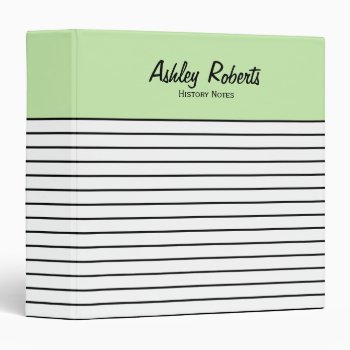 Lime Green Trendy Black White Stripes School 3 Ring Binder by whimsydesigns at Zazzle