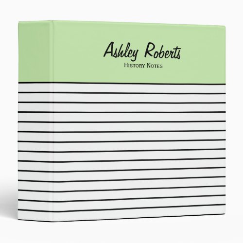 Lime Green Trendy Black White Stripes School 3 Ring Binder