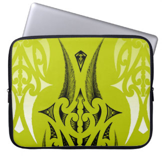 lime green tribal design with feathers laptop sleeve