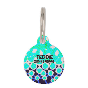 Lime green turquoise abstract pattern pet ID tag
