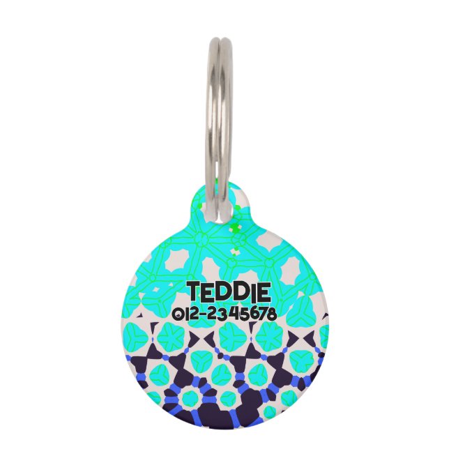 Lime green turquoise abstract pattern pet ID tag (Front)
