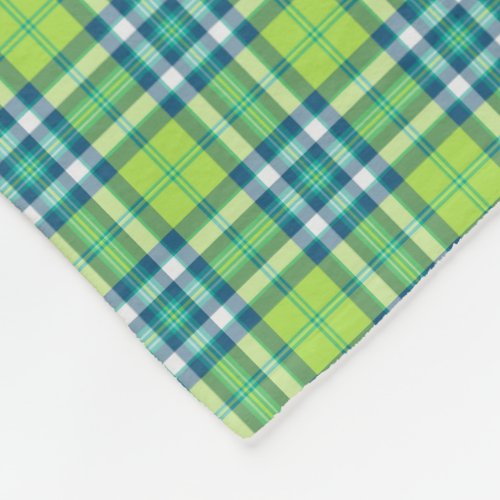 Lime Green Turquoise and Blue Plaid Fleece Blanket