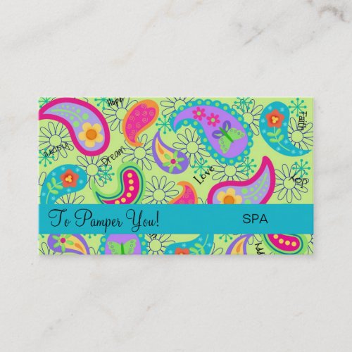 Lime Green Turquoise Modern Paisley Whimsy Pattern Business Card