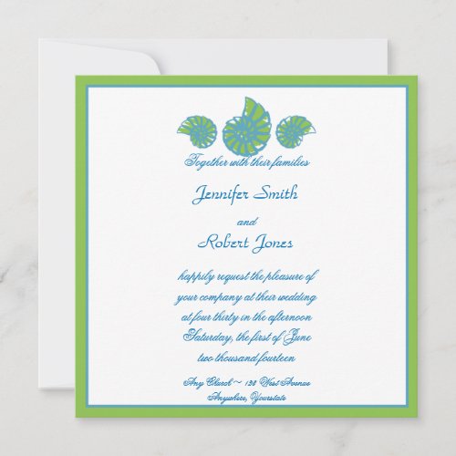 Lime Green and Turquoise Seashell Wedding Personalized Announcement
