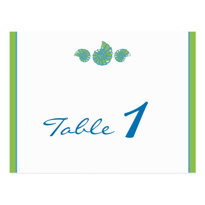 Lime Green Turquoise Seashell Wedding Table Number Post Cards