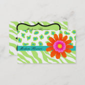 Lime Green, & Turquoise Teal Zebra & Cheetah Business Card (Front/Back)