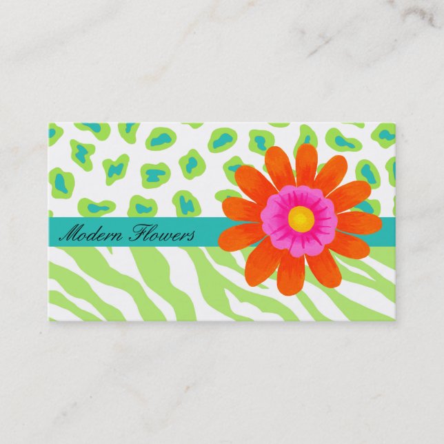 Lime Green, & Turquoise Teal Zebra & Cheetah Business Card (Front)