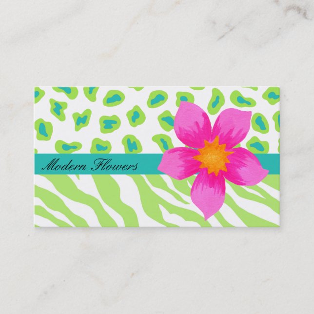 Lime Green, & Turquoise Teal Zebra & Cheetah Business Card (Front)