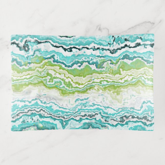 Lime Green Turquoise White Minerals Agate Pattern Trinket Tray (Front)