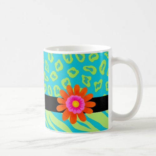 Lime Green  Turquoise Zebra  Cheetah Pink Flower Coffee Mug