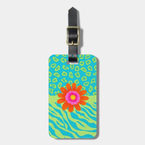 Lime Green  Turquoise Zebra  Cheetah Pink Flower Luggage Tag
