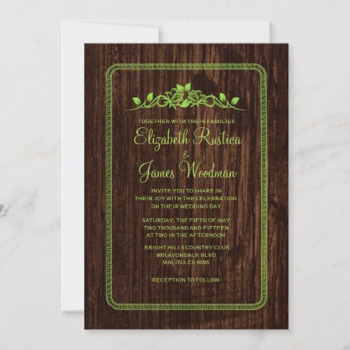 Lime Green Vintage Barn Wood Wedding Invitations