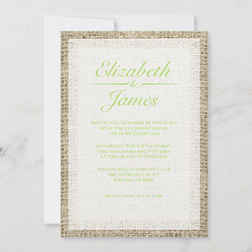 Lime Green Vintage Burlap Wedding Invitations