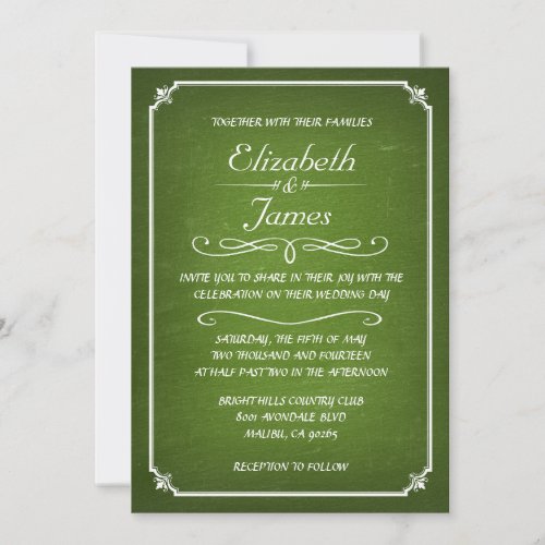 Lime Green Vintage Chalkboard Wedding Invitations