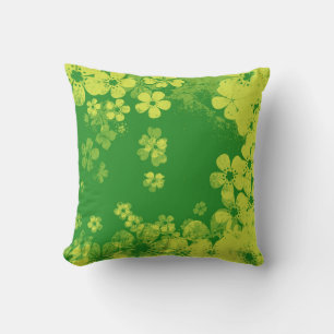 Lime green Vintage floral pattern Throw Pillow