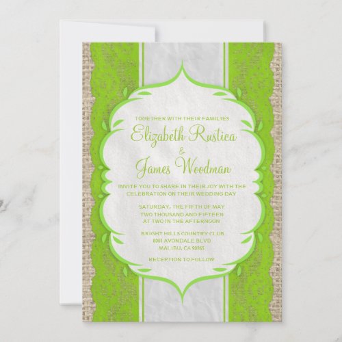 Lime Green Vintage Linen Burlap Wedding Invitation