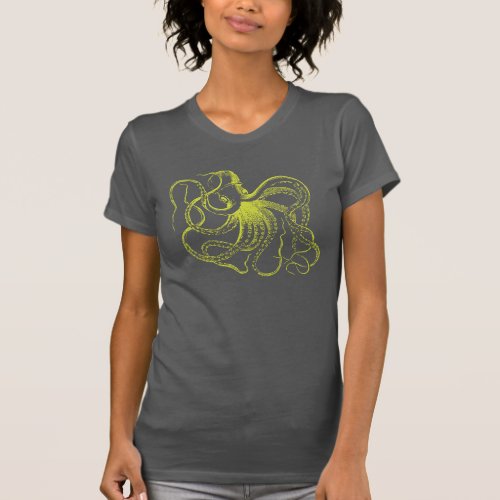 Lime Green Vintage Octopus Illustration T_Shirt