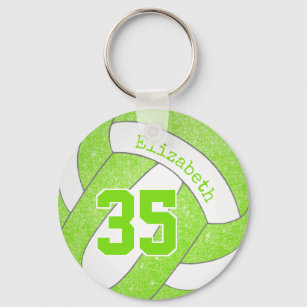 lime green volleyball bag tag w jersey number keychain