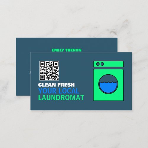 Lime Green Washer Laundromat Cleaning Service Business Card