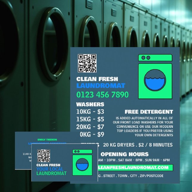 Lime Green Washer, Laundromat, Cleaning Service Business Card (Creator Uploaded)