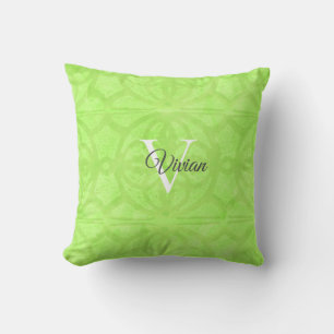 Lime Green Watercolor Monogram Name Throw Pillow