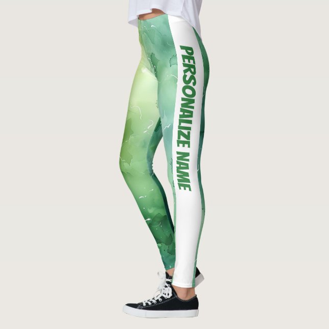 lime Green Watercolor PERSONALIZE  Leggings (Left)