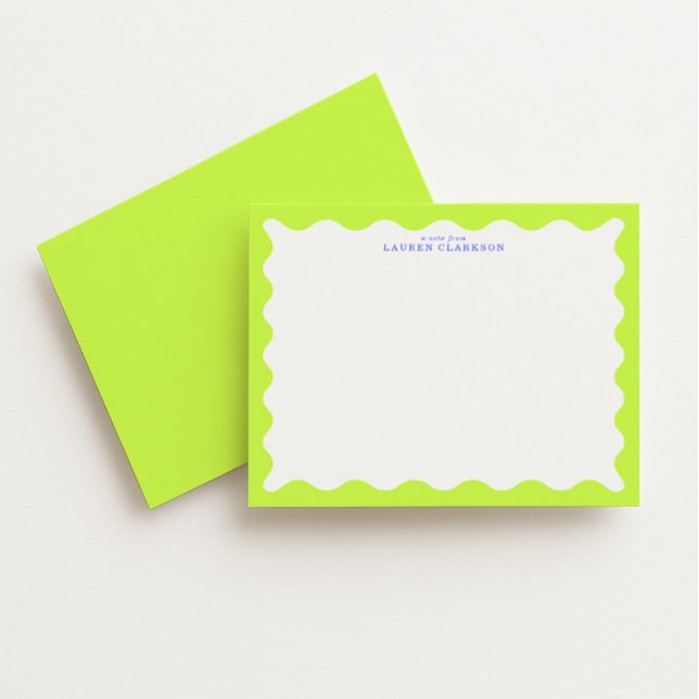 Lime Green Wavy Frame Note Card with Cobalt Text (Creator Uploaded)