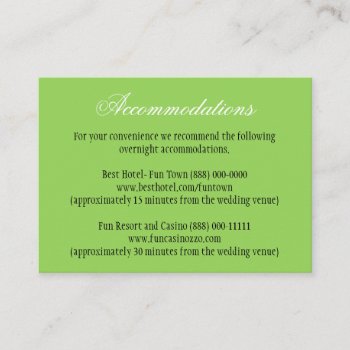 Lime Green Wedding Insert Reception Cards by natureprints at Zazzle