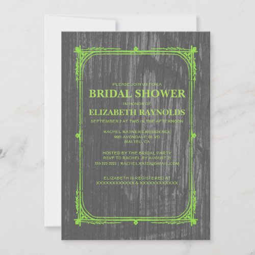 Lime Green Western Barn Wood Bridal Shower Invites