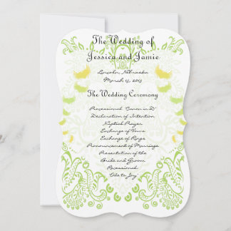 Lime Green Whimisical Bird Wedding Menu Invitation