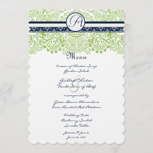 Lime Green Whimsical Bird Wedding Menu