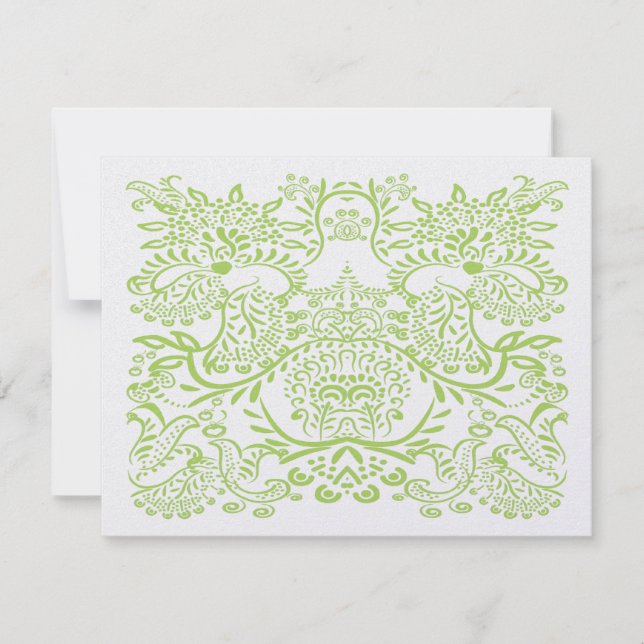 Lime Green Whimsical Bird Wedding Response Cards (Front)
