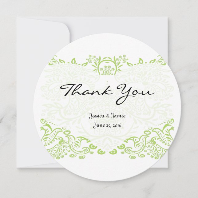 Lime Green Whimsical Bird Wedding Thank You Cards (Front)