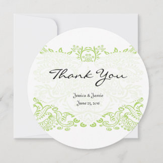 Lime Green Whimsical Bird Wedding Thank You Cards
