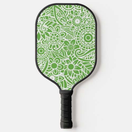 Lime Green  White Abstract Floral Hawaiian Pickleball Paddle
