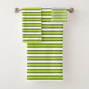 Lime Green, White and Black Stripes Bath Towel Set