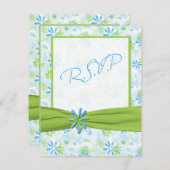 Lime Green, White, and Blue Floral Reply Card (Front/Back)