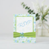 Lime Green, White, and Blue Floral Reply Card (Standing Front)