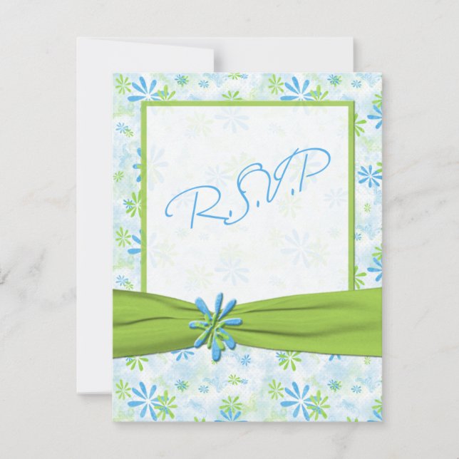 Lime Green, White, and Blue Floral Reply Card (Front)