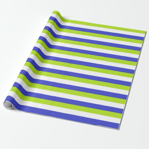 Lime Green White and Blue Stripes Wrapping Paper