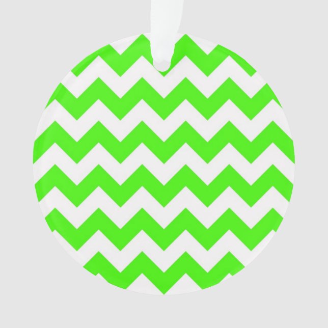 Lime Green White Chevron Zig-Zag Pattern Ornament (Front)