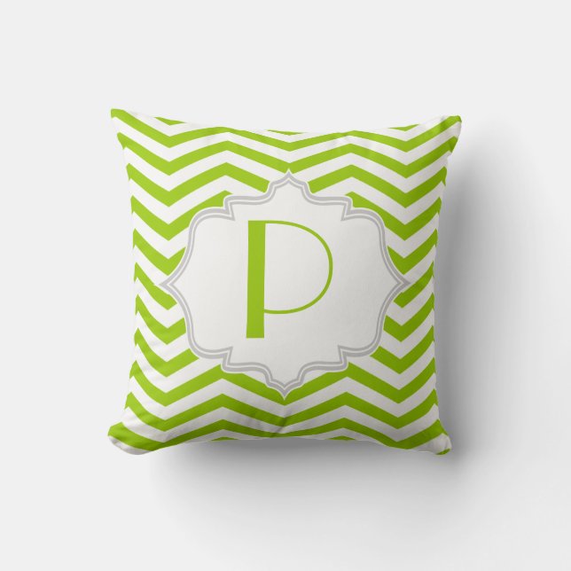 Lime green, white chevron zigzag pattern throw pillow (Front)