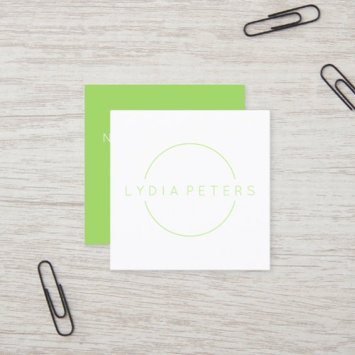 Lime Green  White  Clean Square Business Card