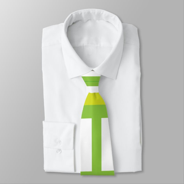 Lime Green White Color Stripes Neck Tie (Tied)