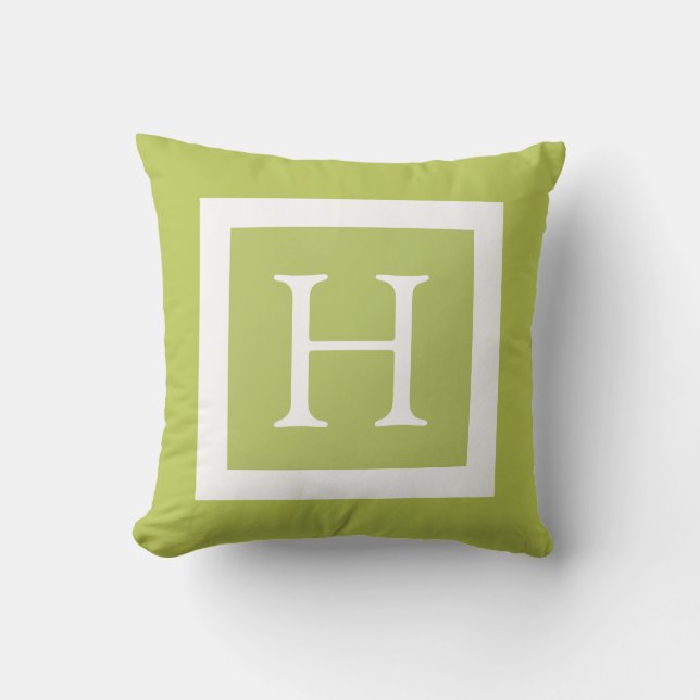 Lime Green White Custom Monogram Outdoor Pillow (Front)